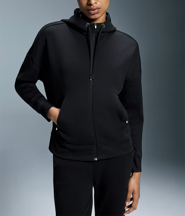 Womens On Running Zipped Hoodie in Black