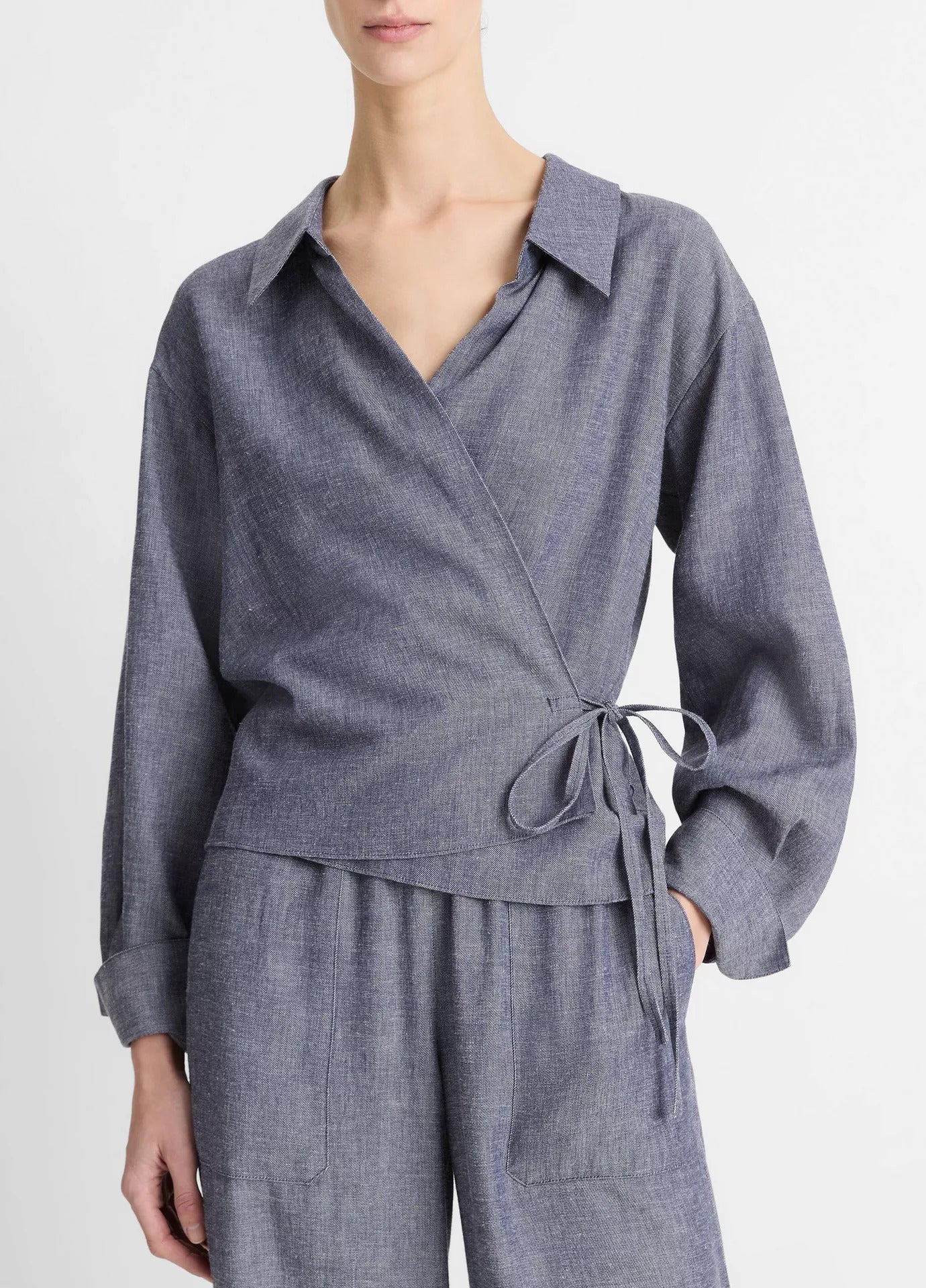 Womens Collared Wrap Top