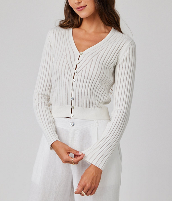 Womens Fitted V-Neck Cardigan in White