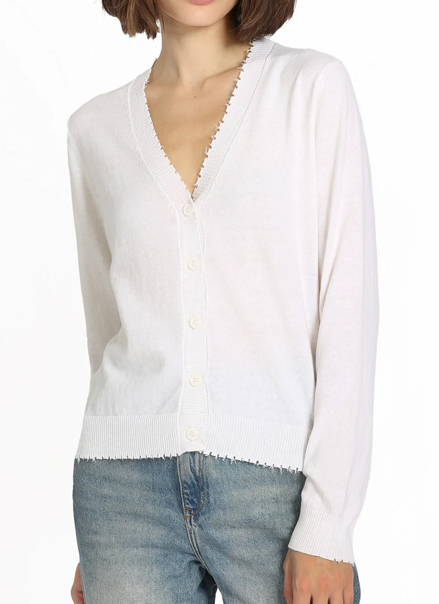 Womens Cotton Cashmere Frayed Cardi