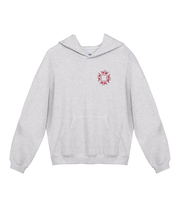 Womens Red Flags V2 Racer Hoodie in Light Heather Grey