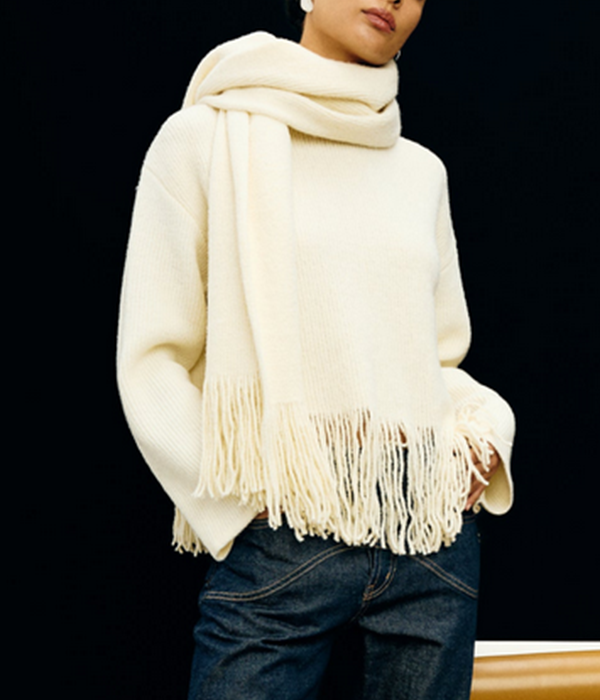 Womens Lise Sweater in Ivory Fringe