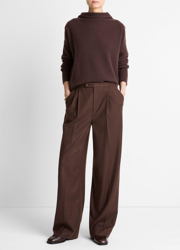 Womens Mid Rise Pleated Wide Leg Trouser