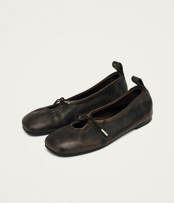 Womens Rosalind Brushed Brown Leather Ballet Flats