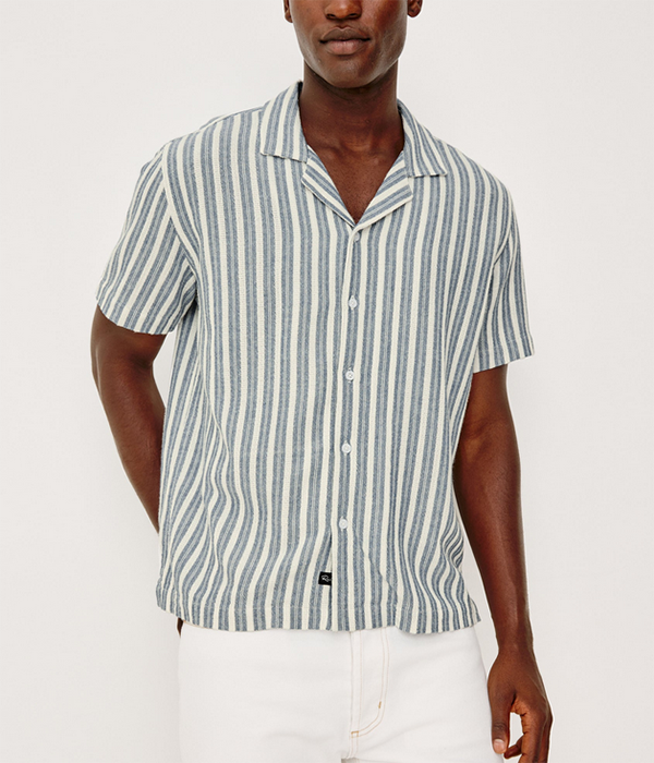 Mens Fielder Shirt in Marine White Stripe