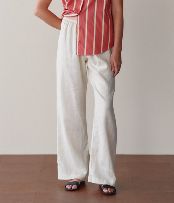 Womens Linen Simple Pant in Creme