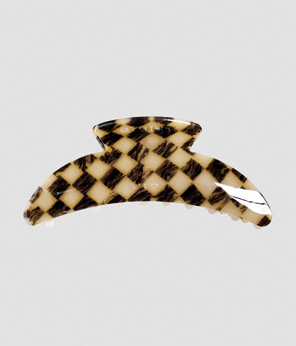 Slim Hair Claw Clip — Faded Checker with charm ring