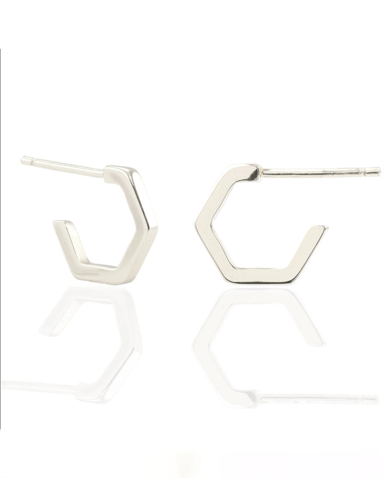 Womens Hexagon Huggie Hoop Earring in Sterling Silver