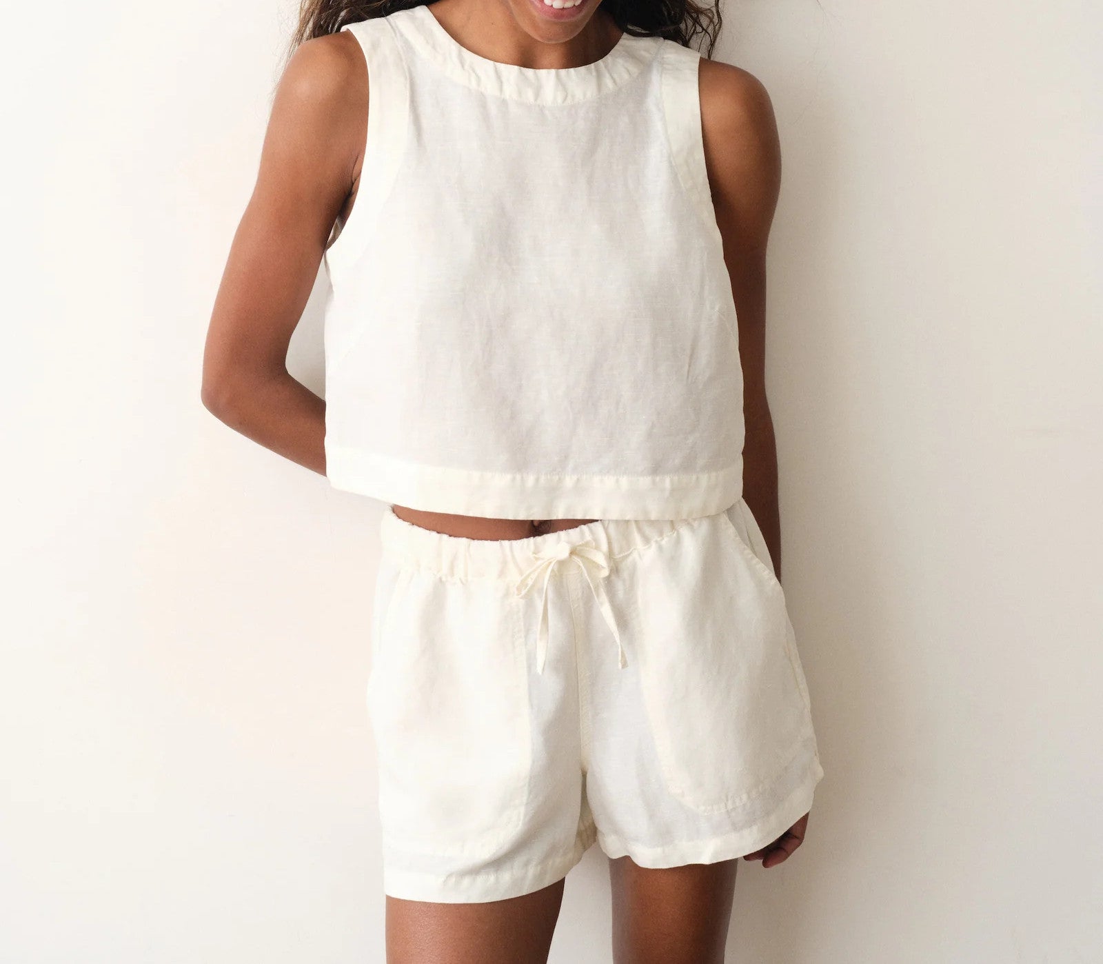 Womens Quinn Linen Tank in Antique White