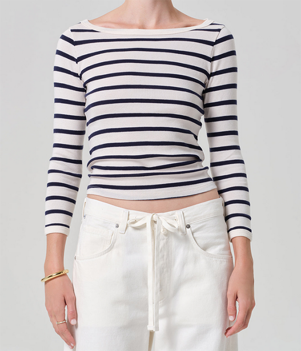 Womens Boat Neck Slim Tee in Azure Stripe