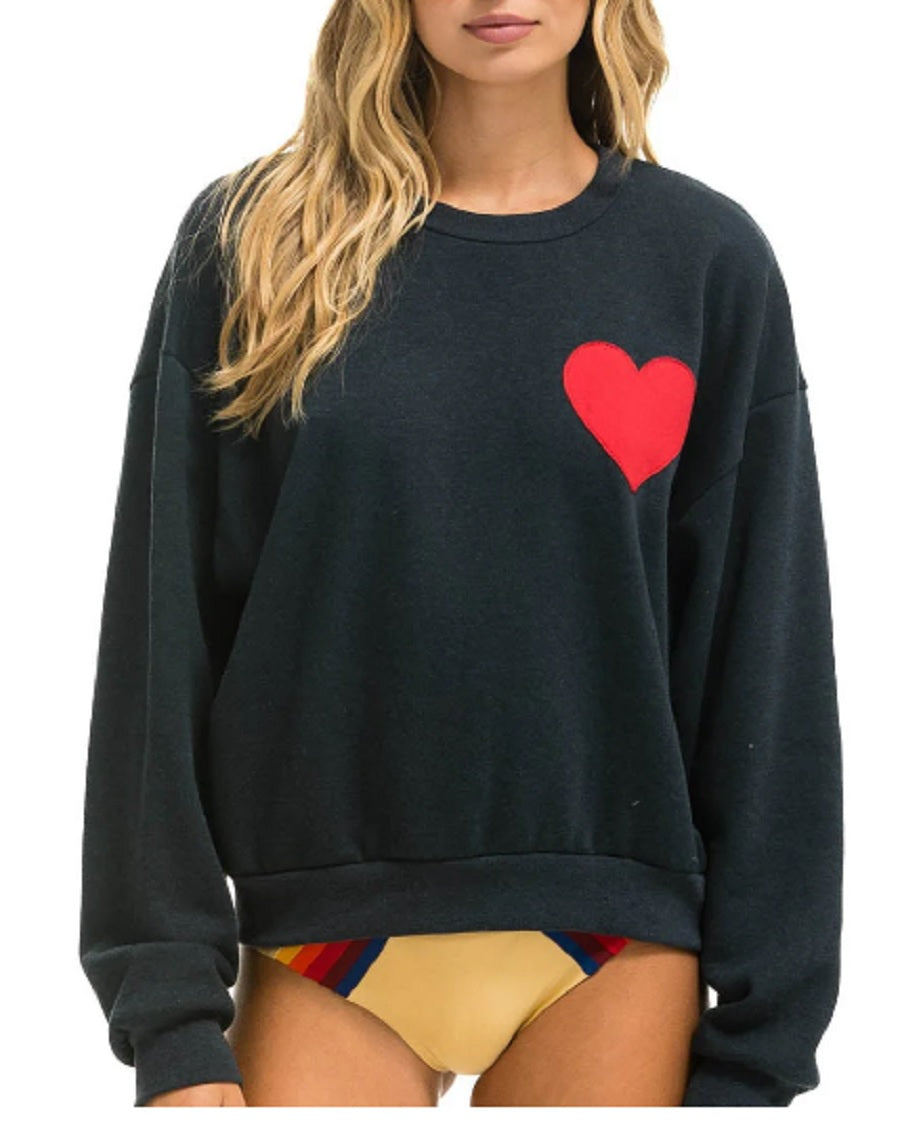 Womens Crew Sweatshirt Relaxed Heart Embroidery