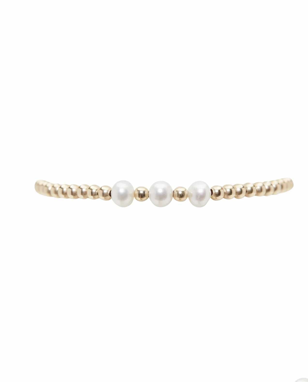 3mm Yellow Gold Filled Bracelet with 3 White Pearl Pattern 6.5in