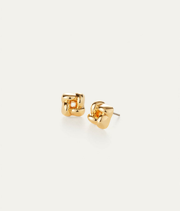 Womens Mini Woven Square Earrings in High Polish Gold