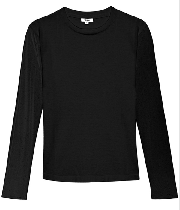 Cotton Cashmere Long Sleeve Tee in Black