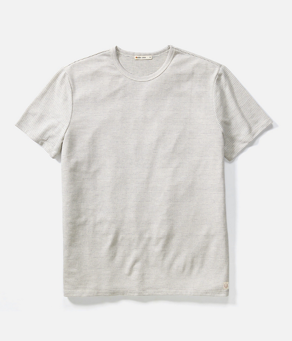 Mens Signature Jacquard Crew Tee in Whitecap/Navy