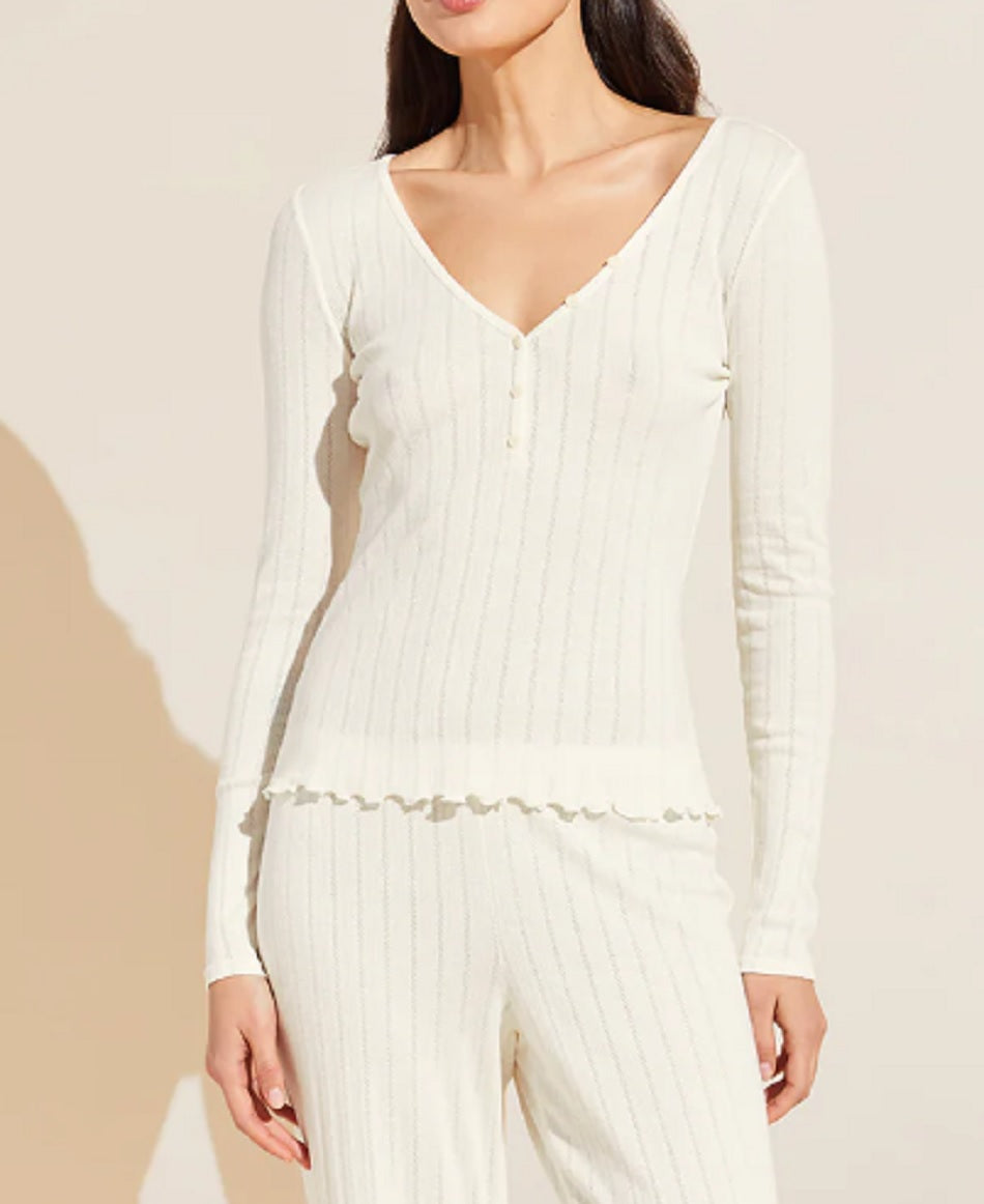 Womens Pointelle V Neck Henley