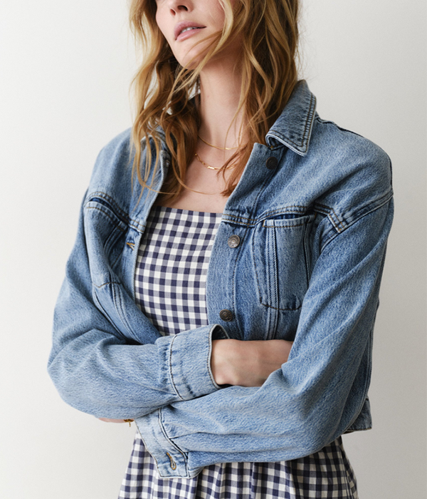Womens Cropped Denim Jacket in Medium Wash