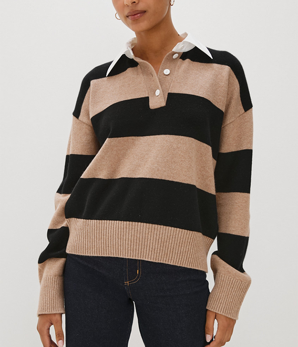 Womens Paxton Top in Oatmeal Black
