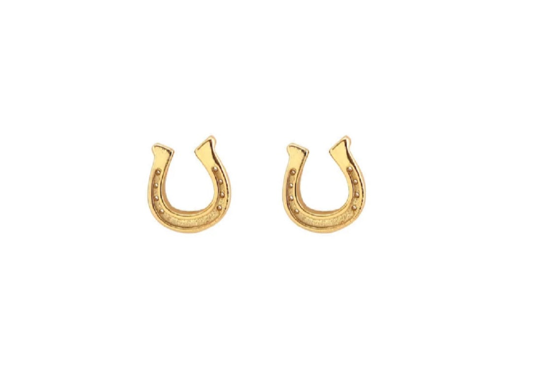 Womens Gold Horseshoe Stud Earrings