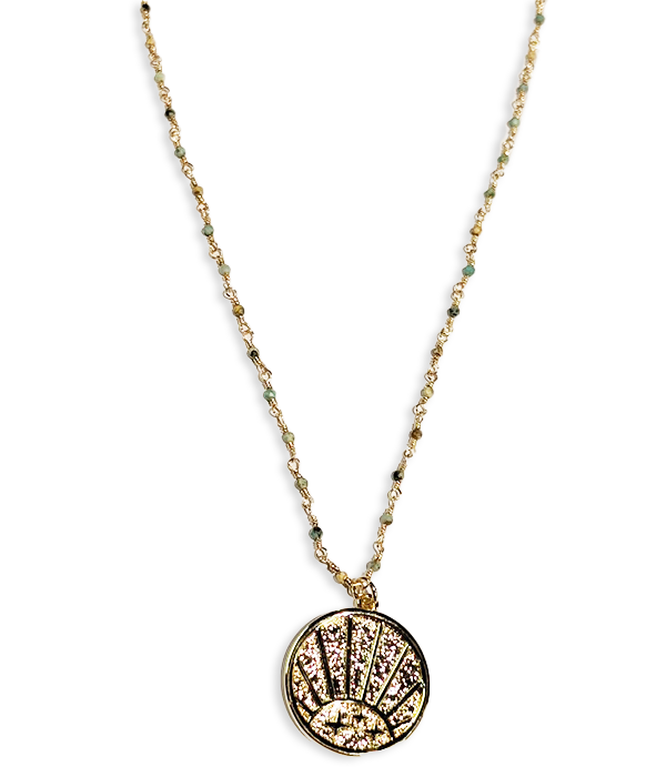 Womens Ashley Gold Stainless Steel Gold Plated Alternating Wire Design Colored CZ Necklace in Green
