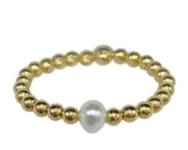2mm Yellow Gold Filled Ring w/ A Single Pearl - 8