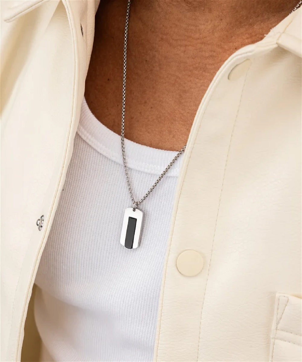 Dogtag necklace (Black Agate | Silver, One-Size (60cm))