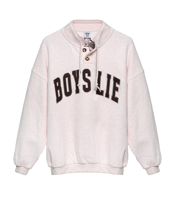 Womens Smoke and Mirrors Henley Crewneck in Pink Heather