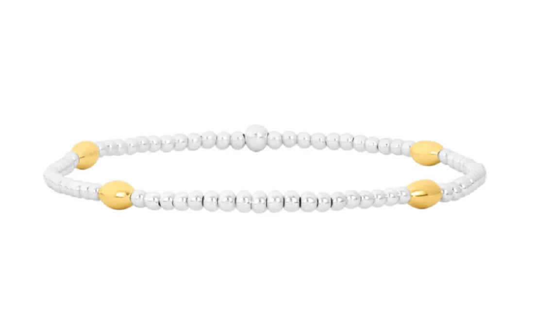 2MM Sterling Silver Bracelet with Yellow Gold Orzo Pattern - 7.75
