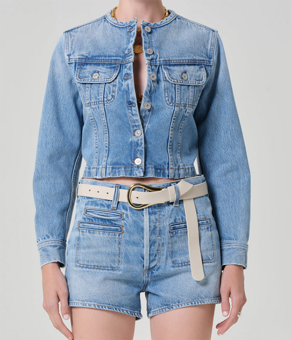 Womens Devin Collarless Jacket in Cecil