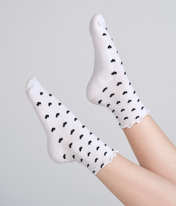Everyday Ruffle Heart Sock in White and Black