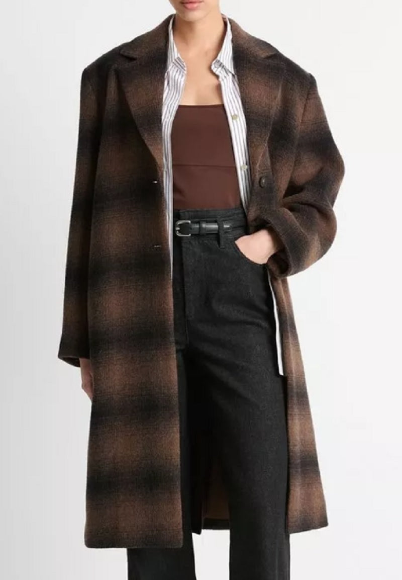 Womens Shadow Plaid Car Coat