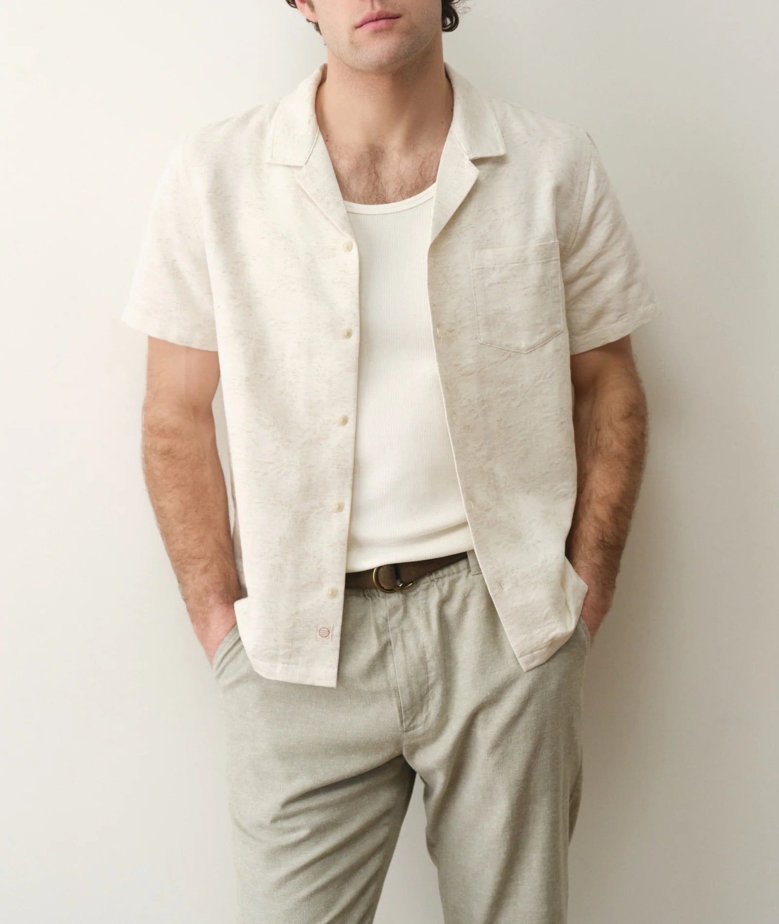 Mens Jacquard Resort Shirt in Natural/Tan