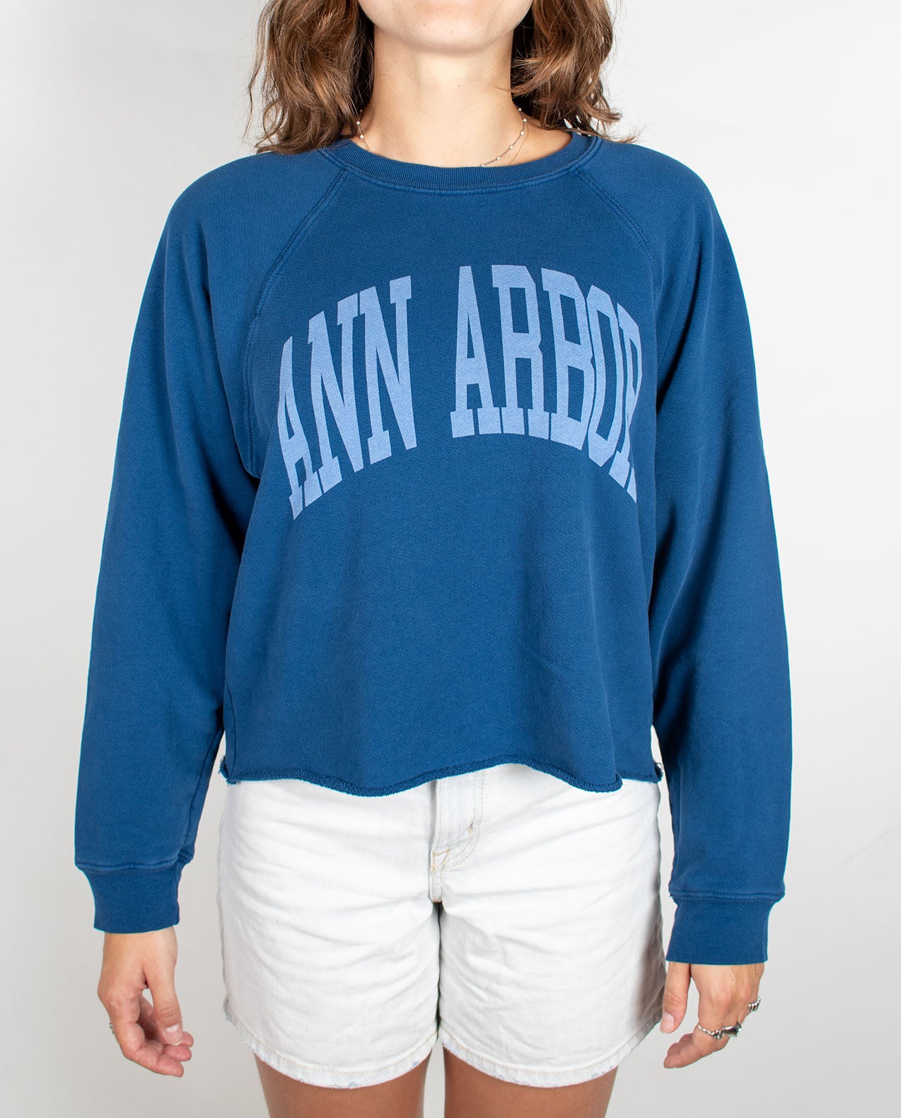 Womens RBBL Premium Ann Arbor Crop Terry Crew with White Font