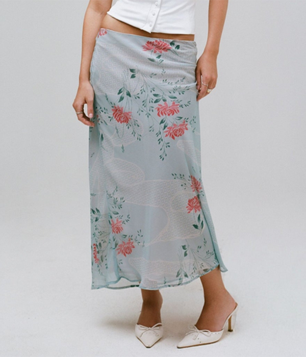 Womens Lawson Skirt in Blue n Pink Flower