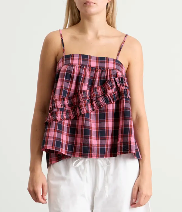 Womens Nyra Ruffle Cami - Magenta Check