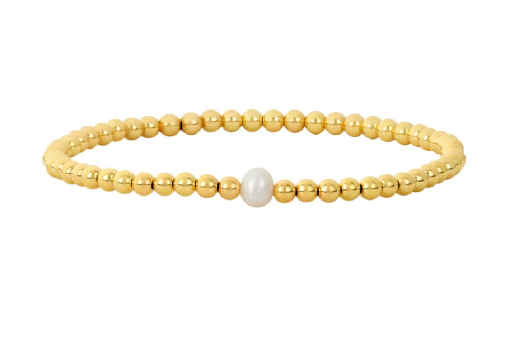 3MM Yellow Gold Filled Bracelet with Single White Pearl