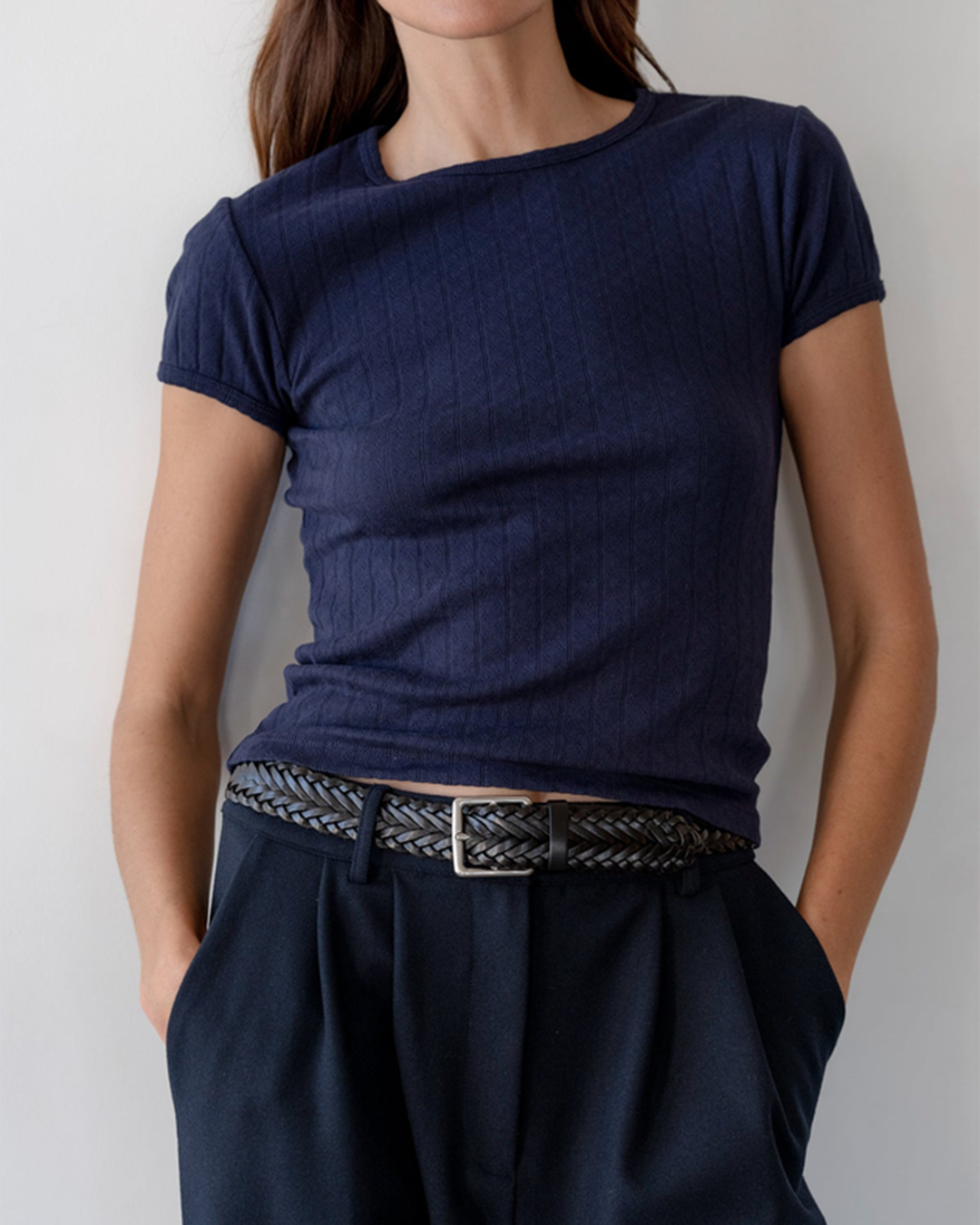 Womens The Pointelle Baby Tee in Navy