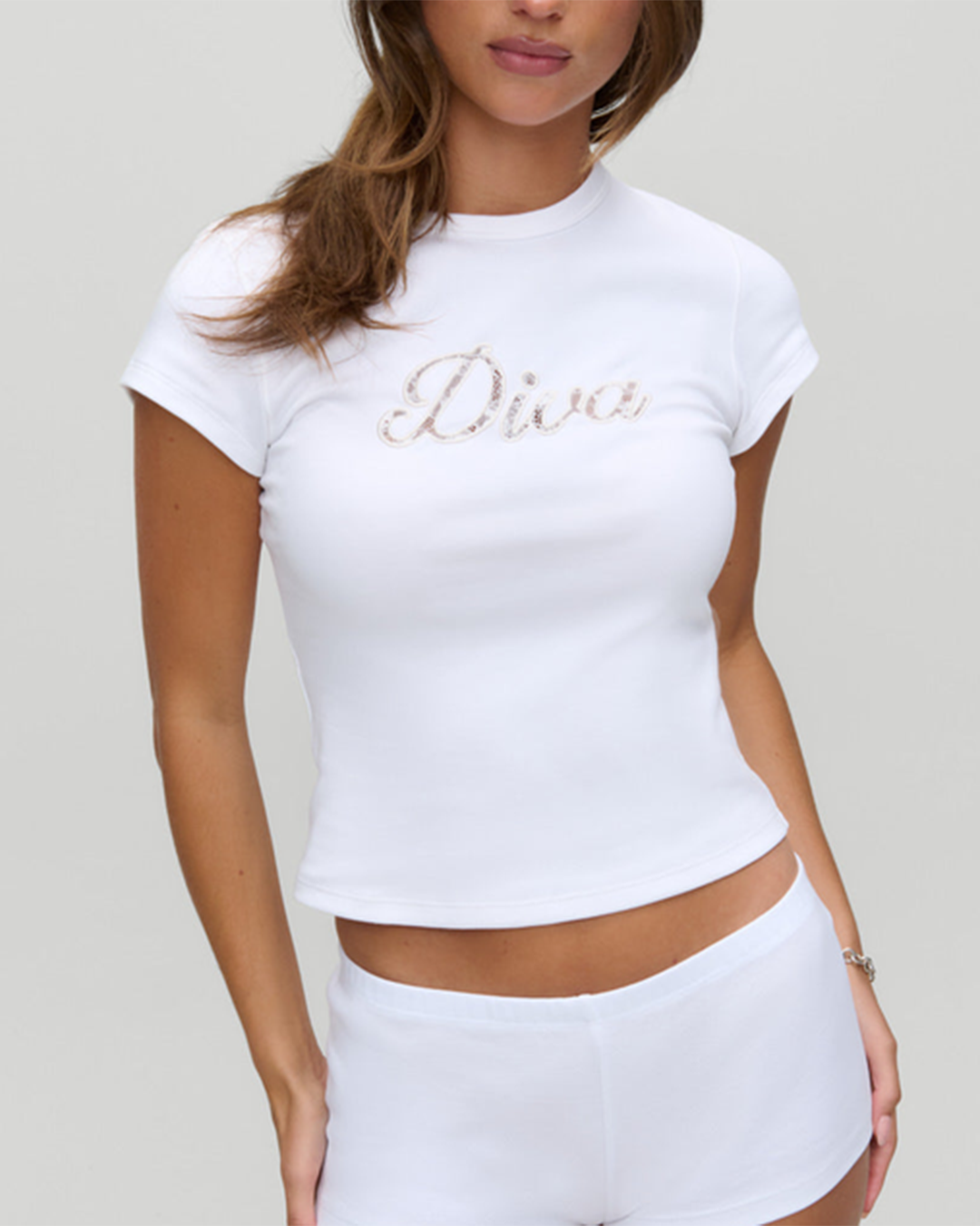 Womens Diva Cotton Ribbed Tee Shirt