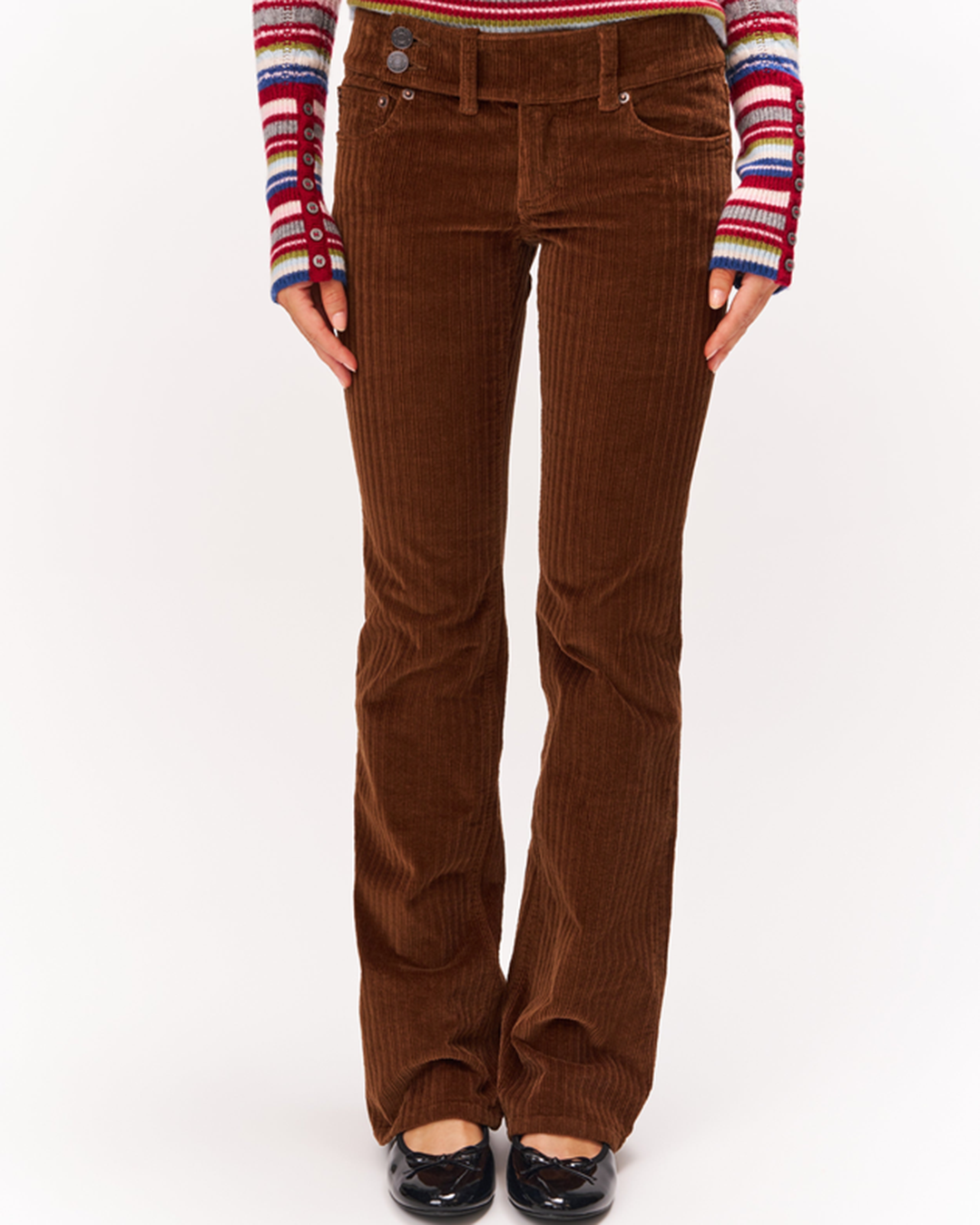 Womens Malia Low Rise Belted Flare Corduroy Pant