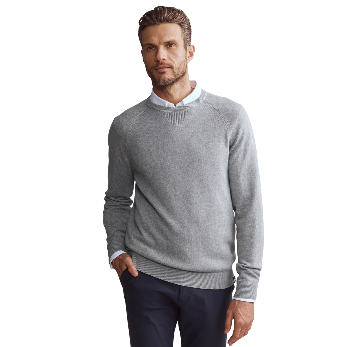 Rhone Mens Commuter Crewneck Sweater-Gray Heather