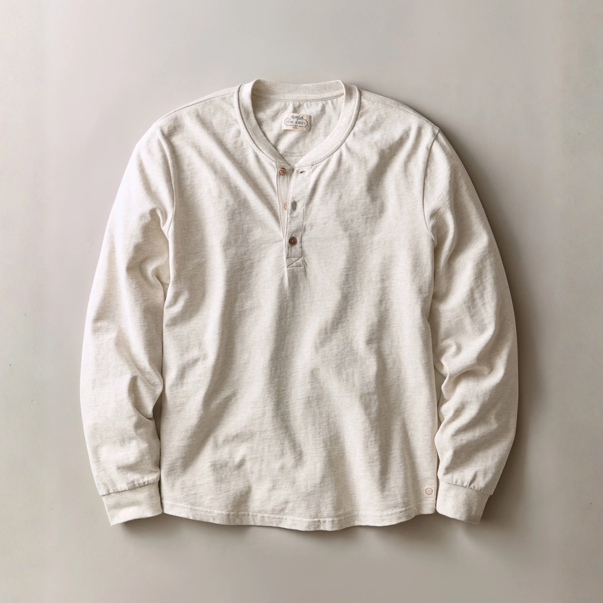 Marine Layer Mens Luxe Jersey Henley in Oatmeal Heather-Oatmeal Heather