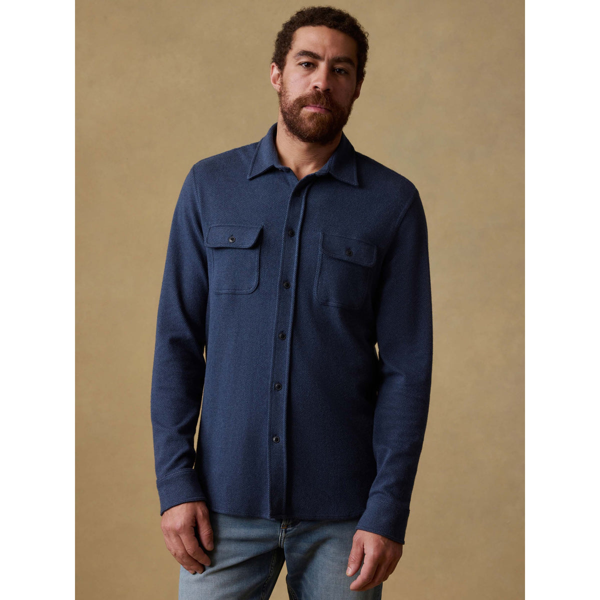 Faherty Mens Michigan Legend Sweater Shirt - Brighton Navy Twill