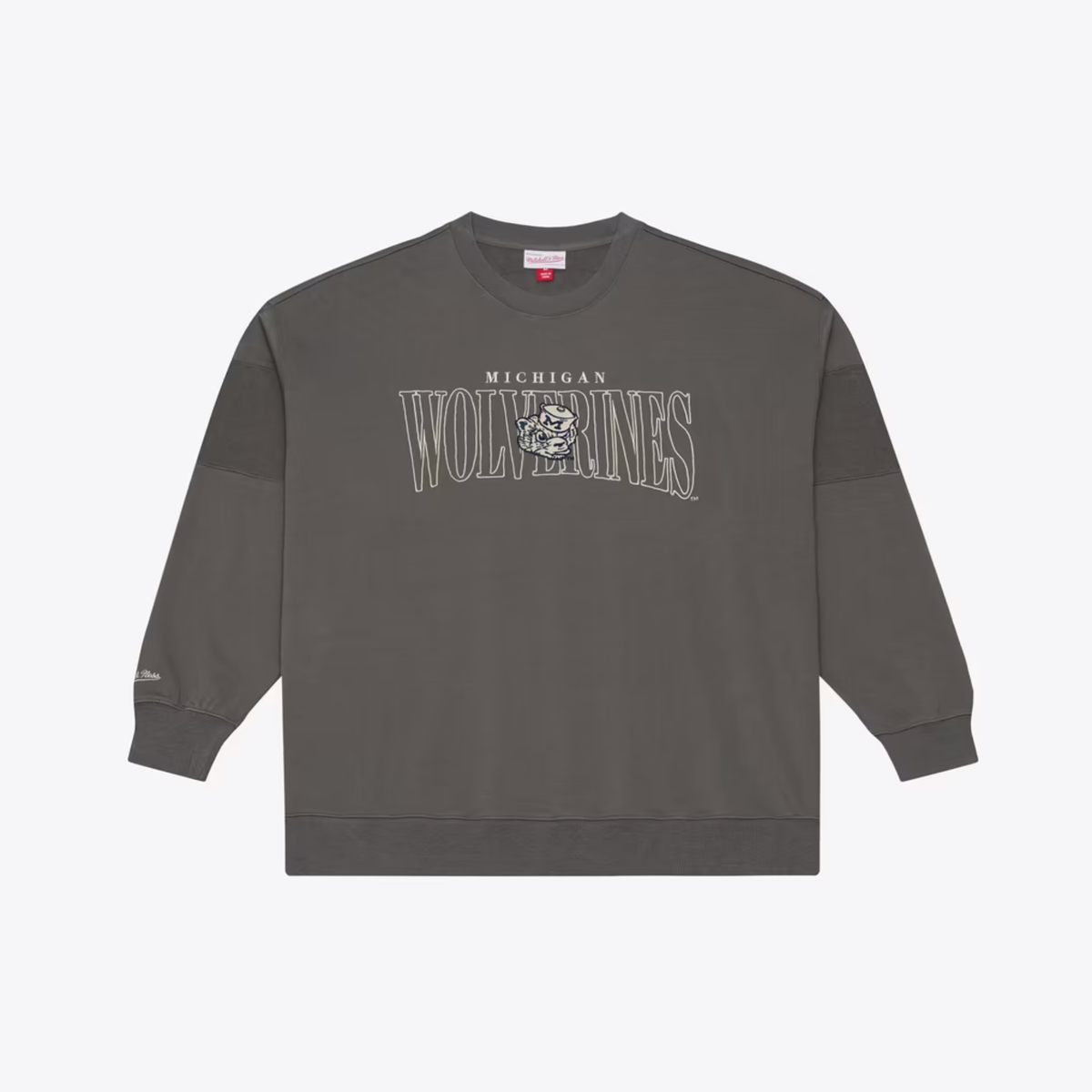 Mitchell & Ness Mens NCAA Heritage Hues Fleece Crew Michigan Wolverines in Dark Grey-Dark Grey