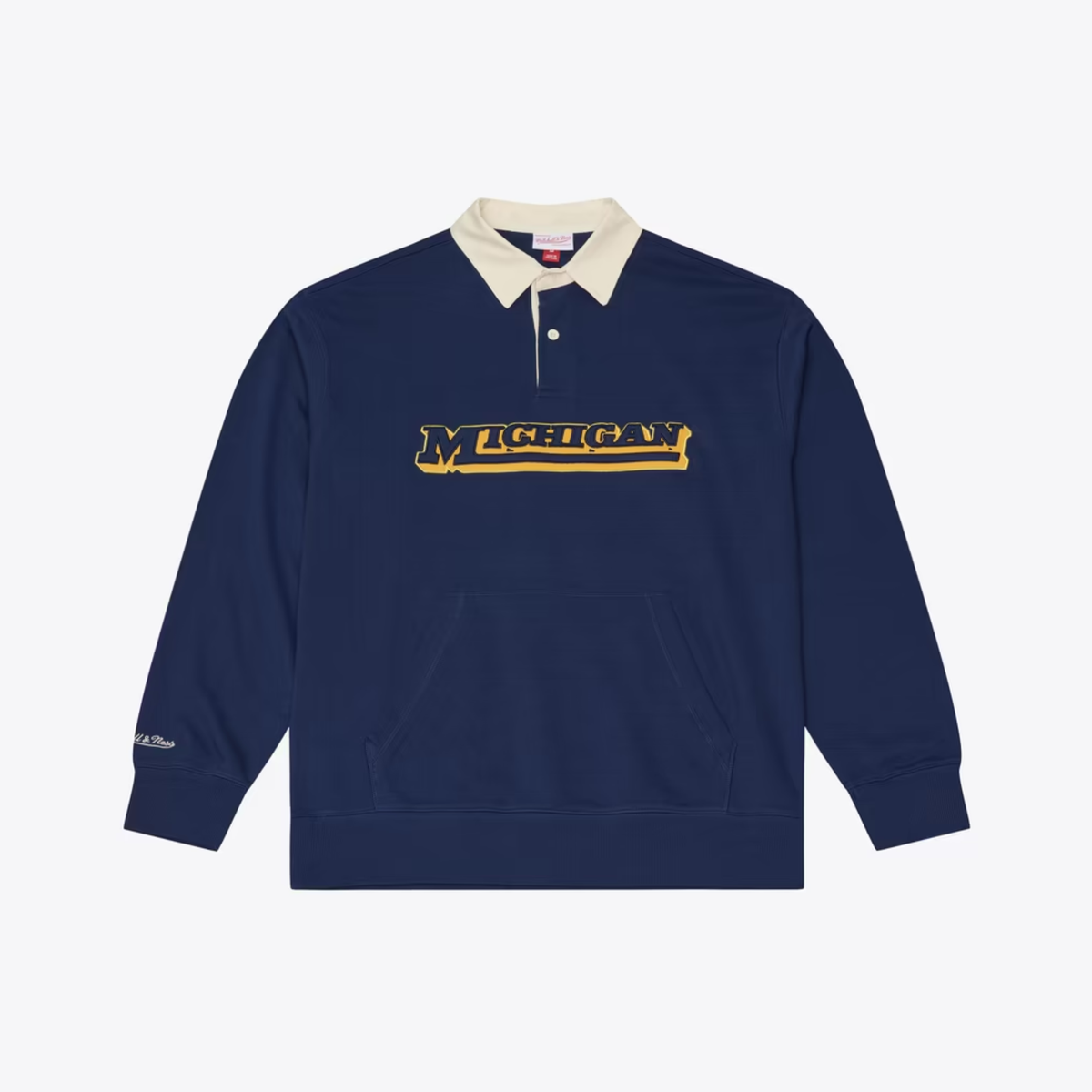 Mitchell & Ness Mens NCAA Retro Roots French Terry Fleece Polo Michigan Wolverines in Astros Blue-Astros Blue