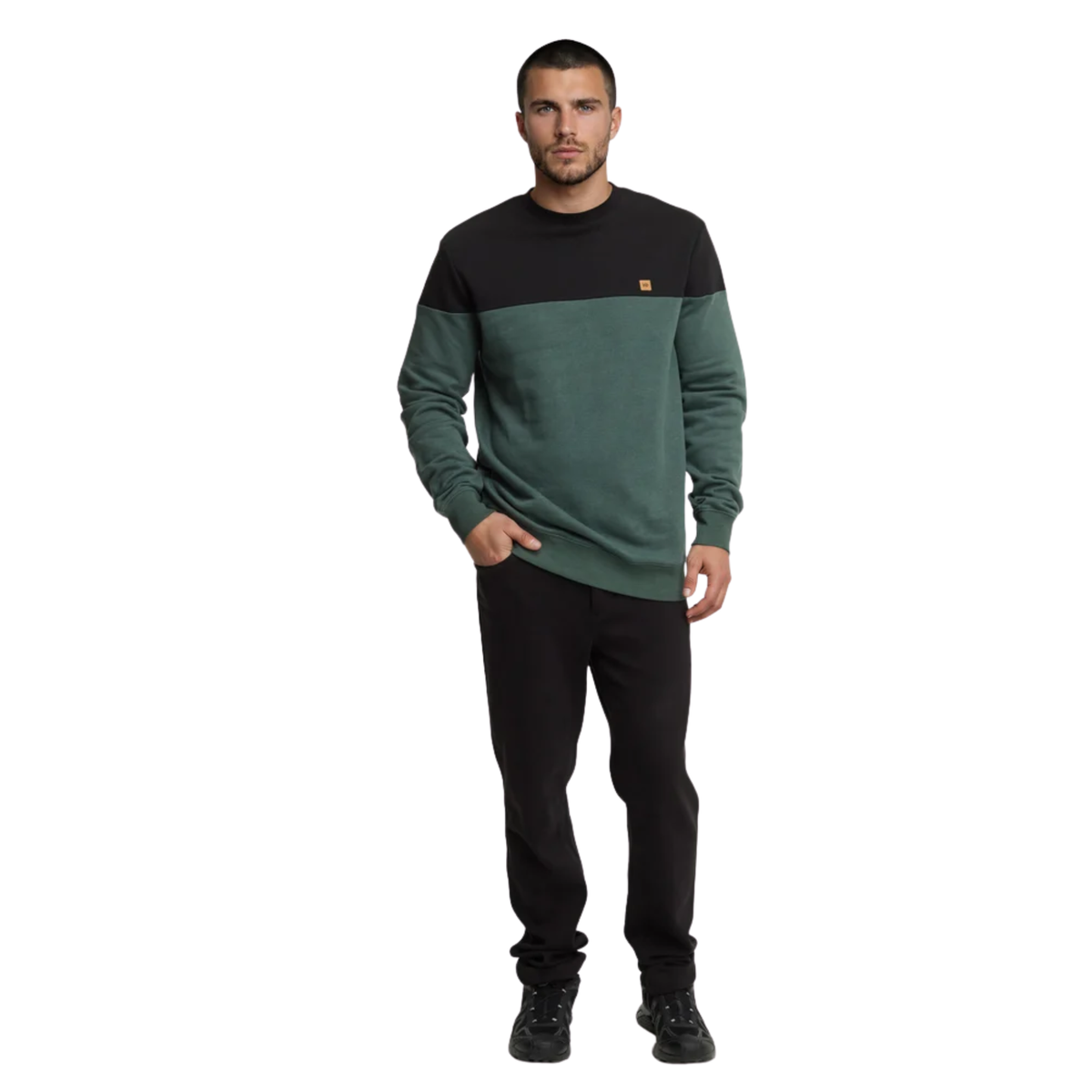 Tentree Mens Reynard Blocked Crew- harbour grey heather undyed graphite