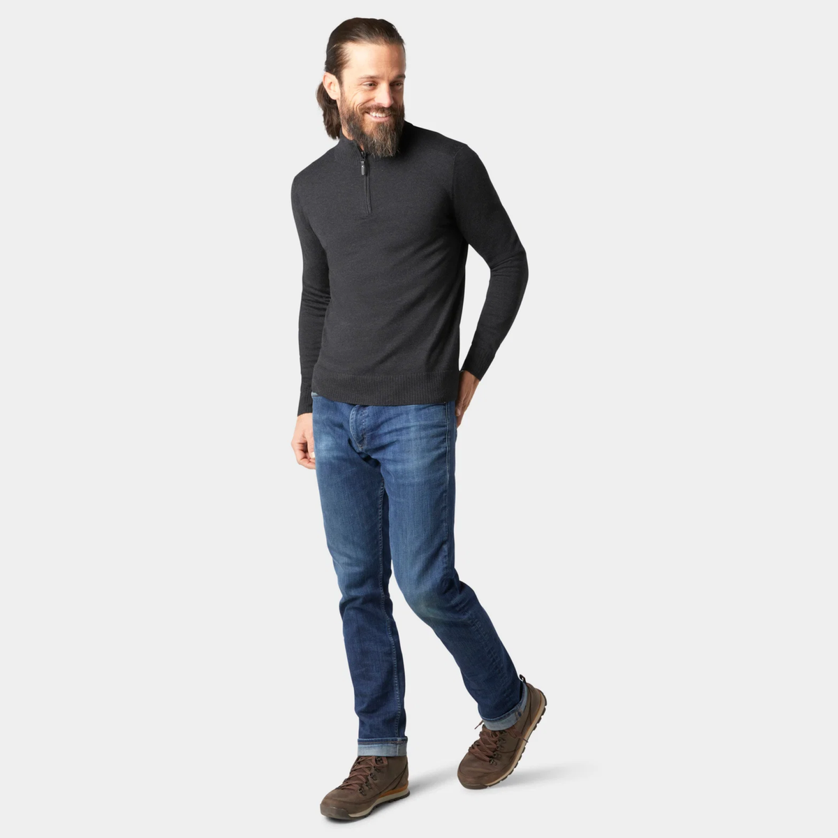 Smartwool Mens Sparwood 1/4 Zip Sweater-Charcoal Heather