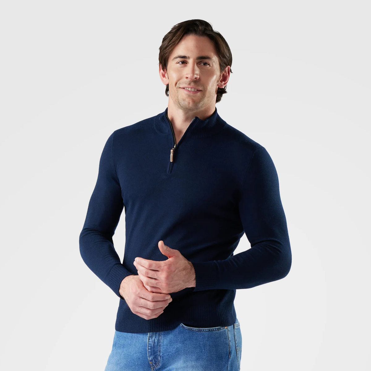 Smartwool Mens Sparwood 1/4 Zip Sweater-Deep Navy Heather
