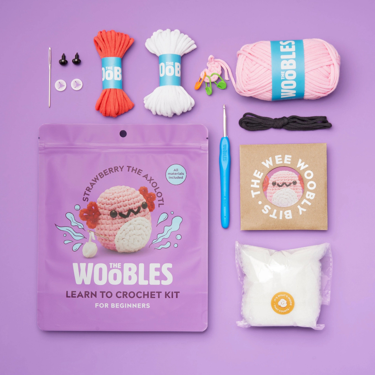 The Woobles Strawberry the Axolotl Crochet Kit