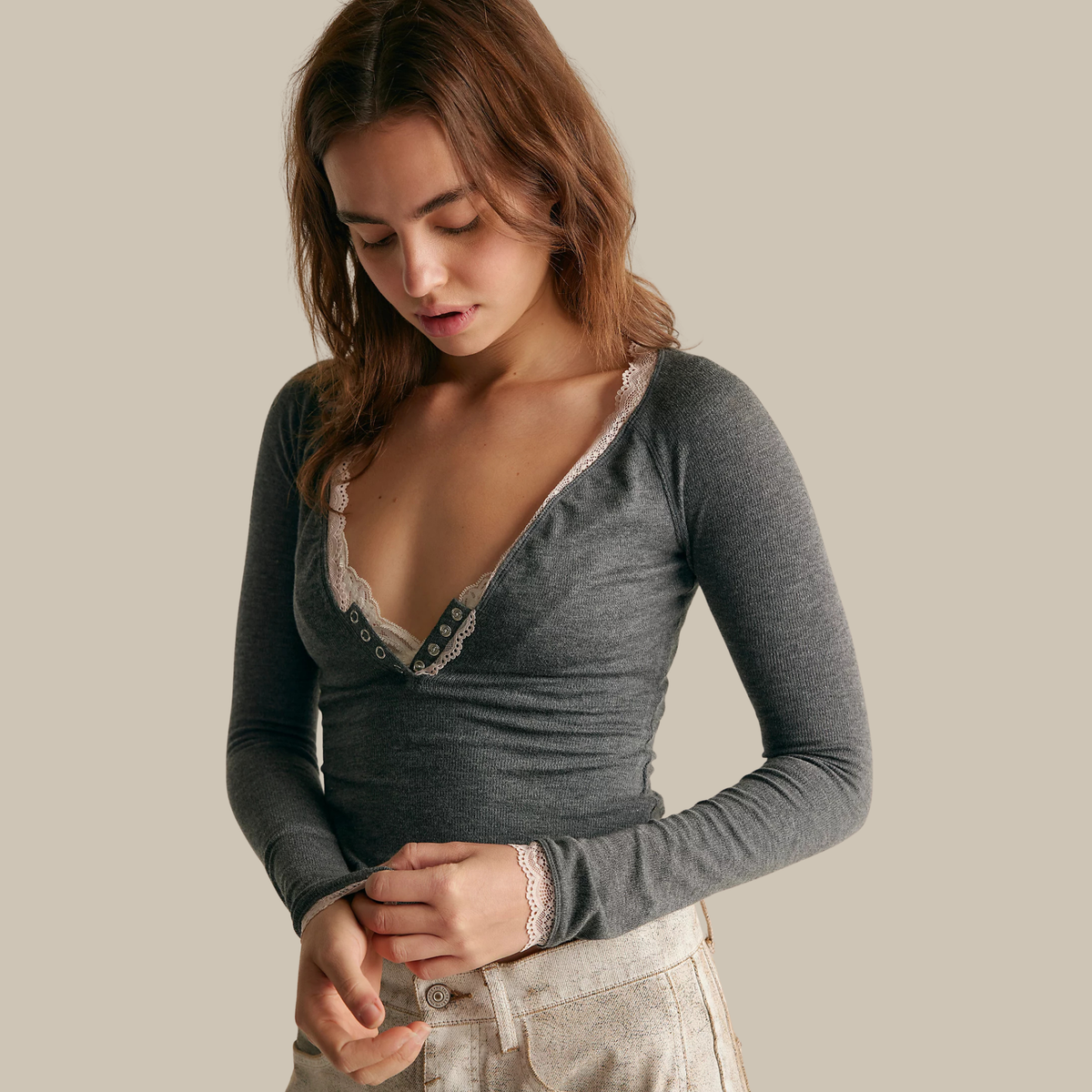 Free People Womens A Little Bit Layering Top-Heather Charcoal