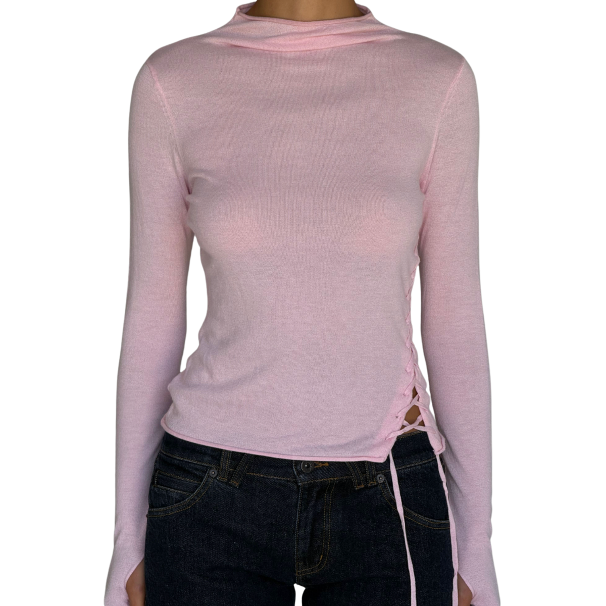 Frankies Bikinis Womens Adele Knit Mock Neck Blouse-Pillow Pink